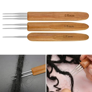 0.75 / 0.5 mm Tığ Kanca seti Bambu Saplı Dokuma İğneler Çelik Tığ Kanca Saç Örgü Zanaat Dreadlock Tığ Aracı