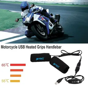 1 Çift Motosiklet USB Isıtmalı Sapları Gidon Sıcaklık Kontrol Anahtarları İle Gidon İsıtıcı Çıkarılabilir Sapları