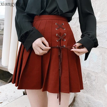 2019 Gotik Lolita Etek Kadın Bayanlar Kış Siyah Kırmızı Mini Pilili Balo Sonbahar Yüksek Bel Kırmızı Ekose Kısa Etekler