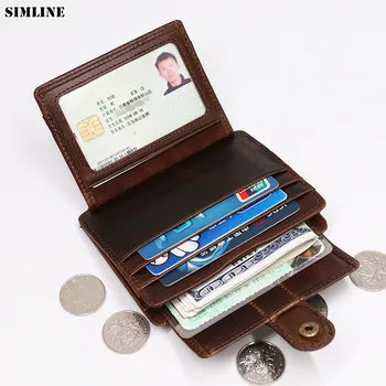 2021 Hakiki deri cüzdan Erkekler İçin Erkek İnek Derisi Vintage Kısa İnce Küçük Çanta Kredi Kartı KİMLİK Tutucu İle Para Cebi Para Çantası