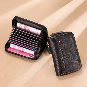 2021 Yeni Hakiki deri cüzdan çanta Unisex Fermuar Düz Renk Moda Taşınabilir Eğlence kart tutucu el çantası Lichee Desen