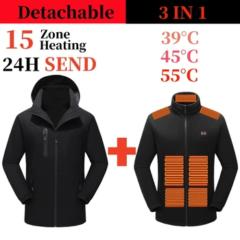 2022 erkek Ceketler Moda Rüzgarlık Erkekler Sonbahar Kış 3 İn 1 Ayrılabilir Mont Açık Su Geçirmez Rüzgar Geçirmez USB ısıtmalı ceket