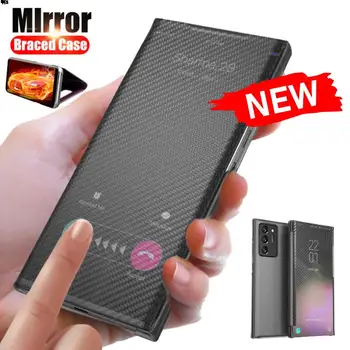2022 Yeni Düz Renk Karbon Fiber Çevirme Ayna Telefon Kılıfı İçin Samsung Galaxy S21 S8 S9 S10 S20 FE Not 8 9 10 20 Artı Ultra Kapak