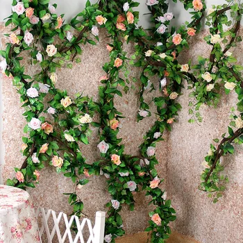 235cm İpek Yapay Güller Çiçekler Rattan Dize Sarmaşıklar Ev Düğün Dekorasyon İçin Sahte bitkiler DIY Asılı Çelenk çelenk duvar