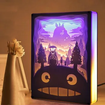 3D Kağıt LED ışıkları Anime Oyma Gece Lambası Totoro Kağıt Kesim Atmosfer Lamba Sanat Lamba USB Güç doğum Günü noel hediyesi