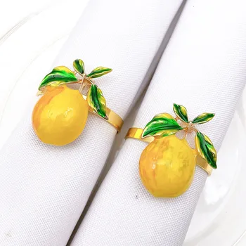 4 adet / lor Bahar Meyve Peçete Halkası Sarı Limon Alaşım Peçete Toka Düğün Masa Dekorasyon Peçete Halkası