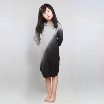 4 ila 14 Yıl Batik Kız Elbise Bahar Sonbahar Yeni Genç Rahat Midi Elbise Çocuk Giysileri Gri ve Siyah Yumuşak %100 % Pamuk,#6408