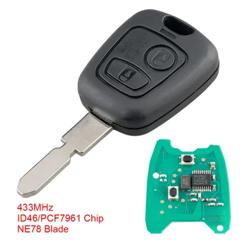 433 MHz 2 Düğmeler Araba Uzaktan anahtar ID46 PCF7961 Çip ve NE78 Bıçak Araba Oto Anahtar Değiştirme için Peugeot 406 407 408 607