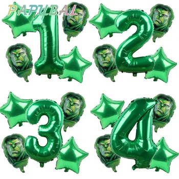 5 adet Avengers Hulk Demir Adam Folyo Balonlar Yeşil Numarası Parti Şişme Kafa Balon Doğum Günü Partisi Dekorasyon Çocuk Oyuncakları Globos