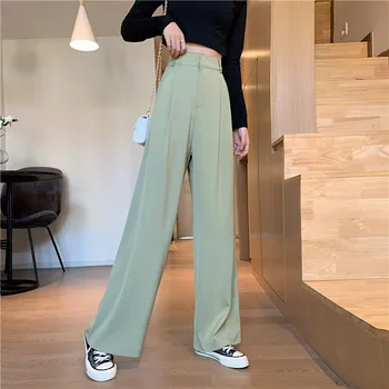 5 Boyutları Düz Ofis Bayan Tarzı Kaybetmek Geniş Bacak Pantolon Kadın Temel Katı Basit Sokak Sıcak Satış Ince Sonbahar Kadın pantolon