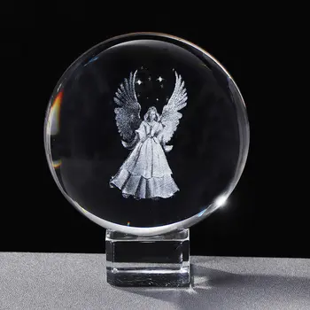 6 cm 3D Guardian Angel Minyatür Küre K9 Kristal Lazer Kazınmış Topu Ev Dekorasyon Paperweight Süs