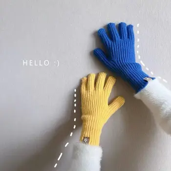 6 Renk Klein Mavi Yün Örgü Düz Renk Kore Tarzı Eldiven Noktası Parmak Maruz Dokunmatik Ekran Bilek Sıcak Sonbahar Kış