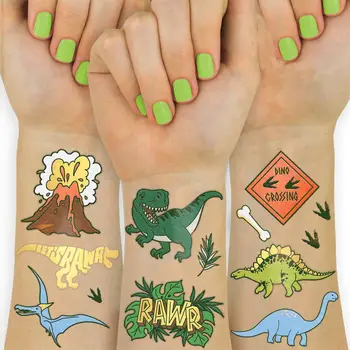6 Yaprak Dinozor Geçici Dövme Çıkartmalar Çocuk Doğum Günü Hediyeleri Su Geçirmez Sahte Dövmeler Sticker Dinozor Tema Parti Iyilik