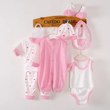 8 Adet Bahar Yaz Yenidoğan Bebek Kız Giysileri Karikatür Sevimli Şerit Tulum Tulum Toddler Kıyafetler Erkek Setleri Giyim BC246