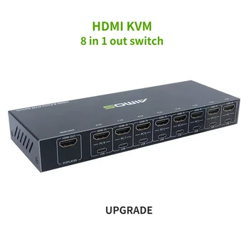 8 Port HDMI KVM Switcher 8 IN 1 Out HDMI USB anahtar ayırıcı Paylaşımı için Monitör Klavye Fare Adaptif EDID / HDCP Şifre Çözme