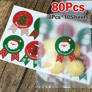 80 adet/takım Noel etiket kağıdı Etiket Paketi Sızdırmazlık Çıkartmalar Çerez Şeker Fındık Paketi Noel Ağacı Kardan Adam Hediye