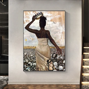 Afrika Kraliçe Taç Tuval Boyama Özgürlük Kadın Posteri ve Baskılar İskandinav Duvar Sanatı Resimleri için Oturma Odası Ev Dekor Yok çerçeve