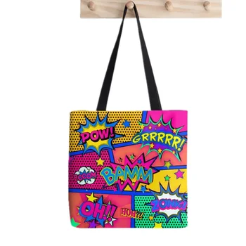 Alışveriş Renkli Komik Baskılı Tote Çanta kadın ilginç Harajuku alışveriş çantası kız Omuz alışveriş çantası Bayan Kanvas Çanta
