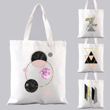 Alışveriş Çantaları Harajuku Tarzı Yeni Tasarım Geometrik Grafik Baskılı tuval Alışveriş Çantası Büyük Kapasiteli omuz çantaları Tote Çanta