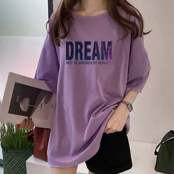 Anbenser Kore Tarzı Yaz Kadın kısa kollu t-shirt Üstleri Rahat Tee Gömlek Kadın Streetwear O-Boyun Rüya Büyük Boy Tişörtleri