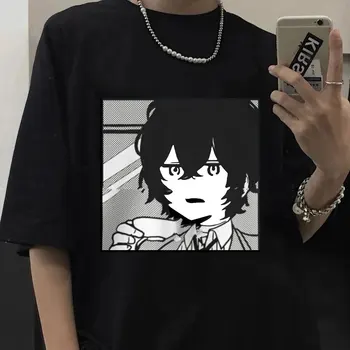 Anime Bungou Sokak Köpekleri Dazai Osamu Chuuya Nakahara T-shirt Erkek Kadın Harajuku Tişört Manga Unisex T Shirt Streetwear Tees Erkek
