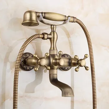 Antika banyo duş musluk bronz porselen duş musluk banyo telefon banyo musluğu ile duş başlığı banyo duş musluk