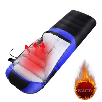 Açık aşağı pamuk uyku tulumu tek USB elektrikli ısıtmalı sırt çantası uyku tulumu sıcaklık ayarlanabilir kamp yürüyüş seyahat