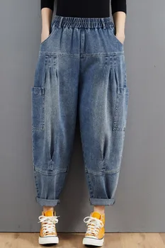 Bahar kadın Yüksek Bel Vintage Kot Yıkanmış Gevşek Casual Streetwear Tüm Maç Hipster Retro Kadın Kot Pantolon Harem Pantolon