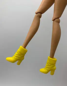Bebek ayakkabı çizmeler siyah sarı yüksek topuklu düz ayak aksesuarları barbie bebek BBI201105A
