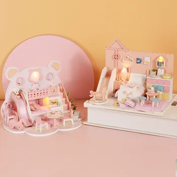 Bebek Evi tozluk Mobilya Minyatür Dollhouse Çocuk Oyuncakları Mini Ev Ahşap Dollhouse doğum günü hediyesi Yılbaşı Hediyeleri