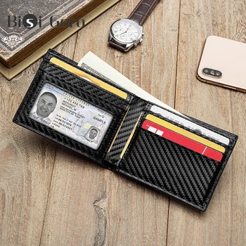 BISI GORO Karbon Fiber Desen akıllı cüzdan RFID Para Çantası Ince cüzdan Erkekler Için Çanta Carteira Yüksek Kaliteli Kredi kart tutucu