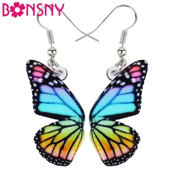 Bonsny Akrilik Renkli Kelebek Böcek Küpe Büyük Dangle Bırak moda takı Kadın Kızlar Bayanlar Hediye Için Toplu Aksesuarları