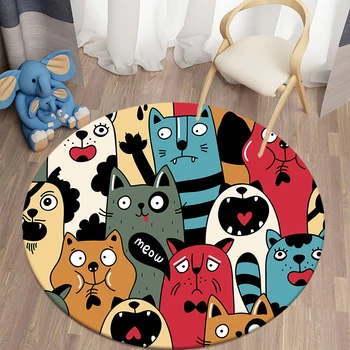 Dekoratif halı karikatür Sevimli pet mat kedi alan halı oturma odası dairesel mat pazen çocuk sürünen kaymaz halı