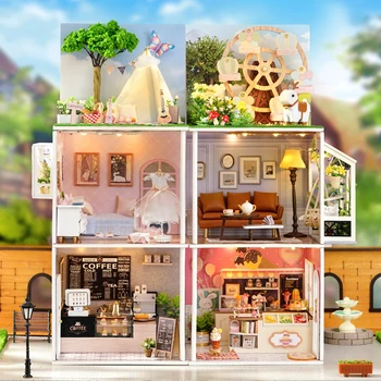 DIY El Yapımı 3D Model Oyuncaklar DIY Dollhouse Mini Ahşap Mobilya Ev Kombinasyonu Seti Oyuncaklar Dollhouse noel hediyesi Çocuklar İçin