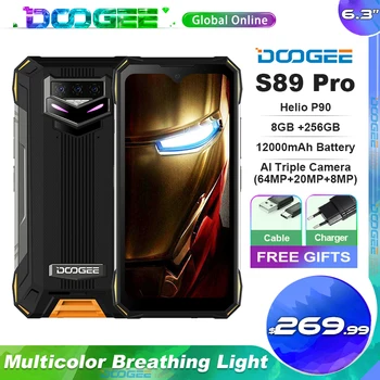 Doogee S89 PRO Sağlam Telefon Android 12 Gece Görüş Smartphone 8 + 256GB Helio P90 64MP Kamera 12000mAh Pil 65W Hızlı Şarj