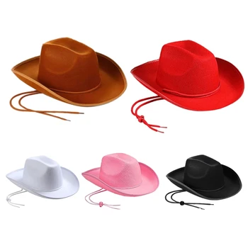 Düz Renk Batı kovboy şapkası fötr şapkalar Kadınlar Erkekler için Kumaş Kovboy şapkası Ağız Batı Retro Caz Keçe Kap Rahat Şapkalar