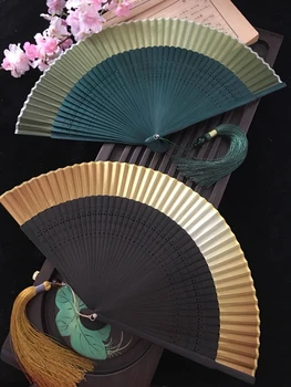 Edo Japon Tarzı Japon Tarzı yelpaze Kimono Fan Gerçek İpek Kadın Fan Küçük Çiçek Oyma Degrade Boş Fan Altın