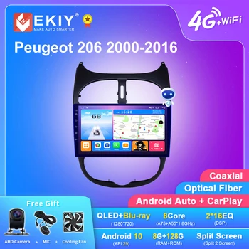 EKIY T7 QLED DSP Android otomobil radyosu Peugeot 206 2000-2016 İçin Stereo Araba Multimedya Video Oynatıcı 2din Carplay GPS Navi DVD FM HU