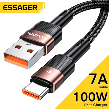 Essager 7A PD100W USB C Tipi Kablo Hızlı Şarj SCP Realme İçin OPPO Huawei Mate 40 Pro USB C şarj aleti kablosu Veri Kablosu