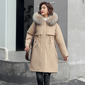 Fitaylor Kış Ceket Kadınlar-30 Derece Kalınlığı Sıcak Kapşonlu Parkas Büyük Kürk Yaka Kar Palto Pamuk Yastıklı Kirpi Ceketler