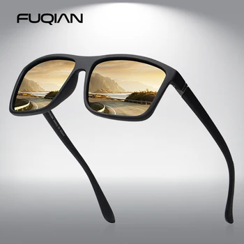 FUQIAN Marka Klasik Kare Polarize Güneş Gözlüğü Erkekler Vintage Plastik Ayna güneş gözlüğü Unisex Siyah Sürüş Gözlük UV400