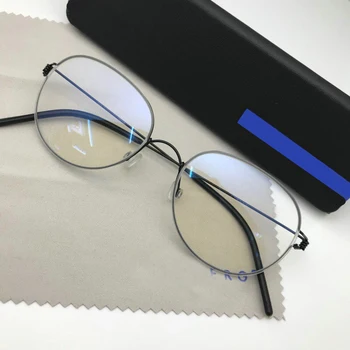 Hafif El yapımı Vidasız Gözlük Çerçevesi Erkekler Optik gözlük kadınlar Retro Oval Reçete Gözlük Oculos de Gri