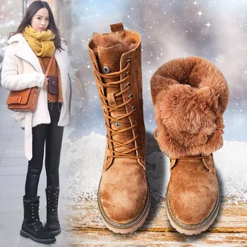 Hakiki Deri Kar Botları Kadın Kama Ayakkabı Kışlık Botlar Kış Sıcak kadın ayakkabısı Orta Buzağı Bayanlar platform patik Artı Boyutu 41