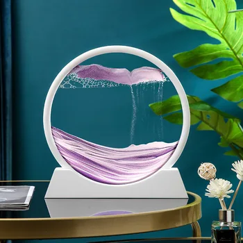 Hareketli Kum sanat resmi Yuvarlak Cam 3D Derin Deniz Kum Manzarası Hareket Ekran Akan Kum Çerçeve Rahatlatıcı Masaüstü HomeOffice Dekor