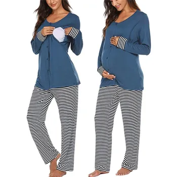 Hemşirelik Pijama Seti Bahar Sonbahar Pijama Pijama Allaitement Nightie Besleme Üstleri Pantolon Hamile Kadınlar Gebelik Giysileri