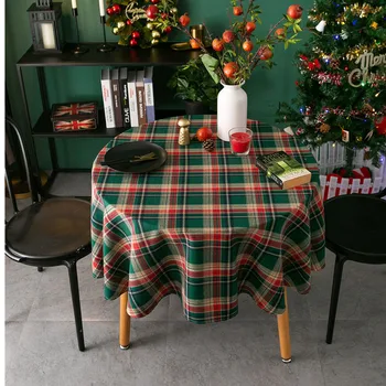 Ins İskandinav Retro Noel Masa Örtüsü Ekose Yuvarlak Masa Örtüsü Sehpa örtü bezi