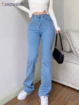 Kadın Kot Kızlar İçin Büyük Boy Streç düz kot Baggy Anne Jean Geniş pantolon Estetik Kadın Giyim Streetwear Pantolon