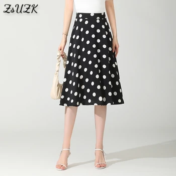 Kadın Polka Dot A-line Etek Yeni Yaz Yumuşak Elastik Yüksek Bel Zarif kadın eteği Kadın Genişleme Sarkık Etek Siyah Beyaz