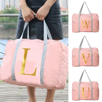 Kadın Seyahat Organizatör Çantası Açık katlanabilir Bagaj Çantaları Büyük Kapasiteli Depolama Aksesuarları Çanta Mektup Baskı Fermuarlı Çanta