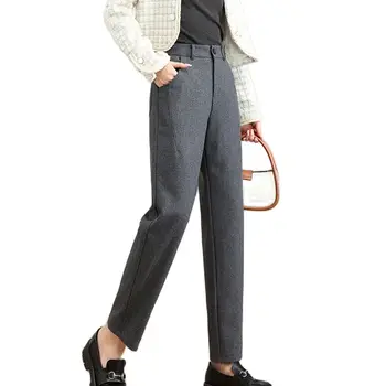 Kadın Yün harem pantolon Sonbahar İnce Kalınlaşmak Sıcak Yün Elastik Bant Yüksek Bel Siyah Gri Ayak Bileği Uzunluğu Kırpılmış Pantolon